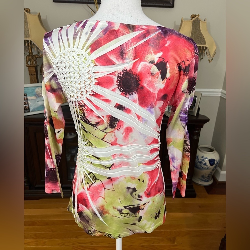Appraisal Womens Top Size Small Floral Abstract Print 3/4 Sleeve Scoop Neck - Picture 4 of 5